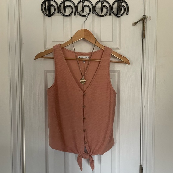 Texture & Thread Button-Front Tie Tank Top - Picture 7 of 12